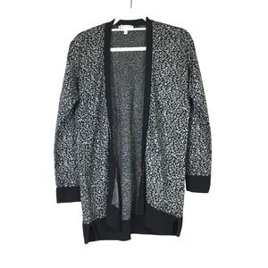 Chaus Metallic Leopard Open Front Cardigan‎ Medium Black Silver
